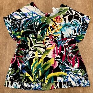 CJ Banks 2X Tropical Print Women's Top